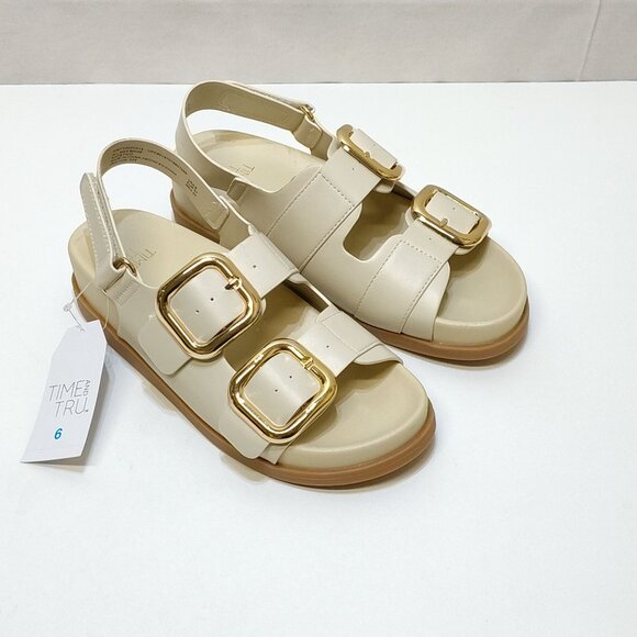 Time And Tru Dad Buckle Slingback Sandal Size 6 Bone Color Adjustable Strap NWT - Picture 2 of 9
